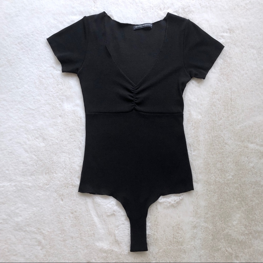 Brandy Melville Black Ribbed Short-Sleeve Bodysuit